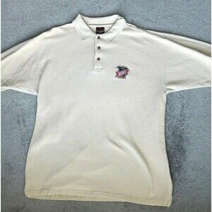 VTG St Clair Apparel Shirt Mens 2XL Ivory Indianapolis 500 Logo Cotton Polo 2003